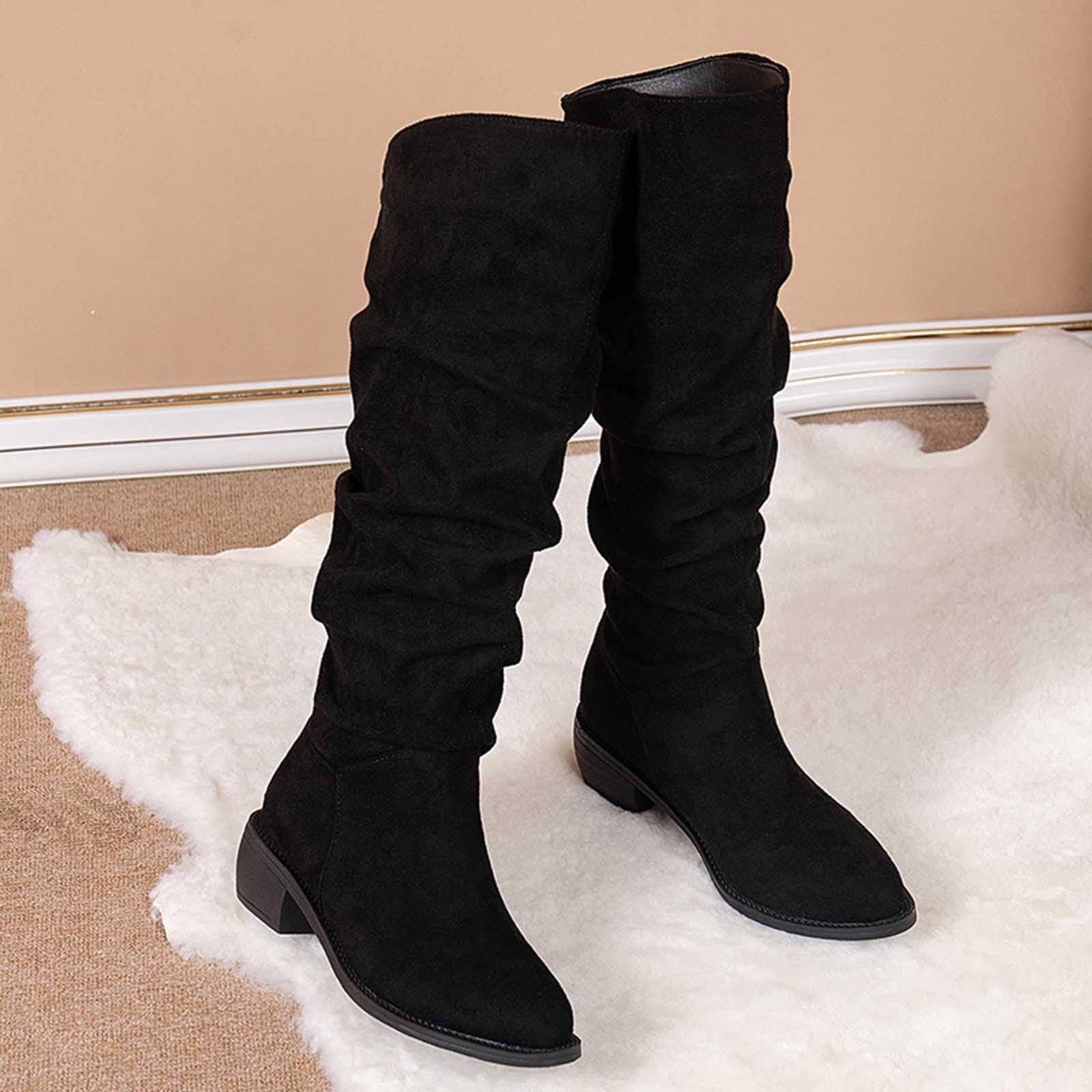 Botas de Vestir Rujer Botas de Media Pantorrilla para Mujer, Botines tacón Cuadrado a la Moda, sin Cordones, para Uso Informal, duraderas y cómodas, Invierno y otoño.