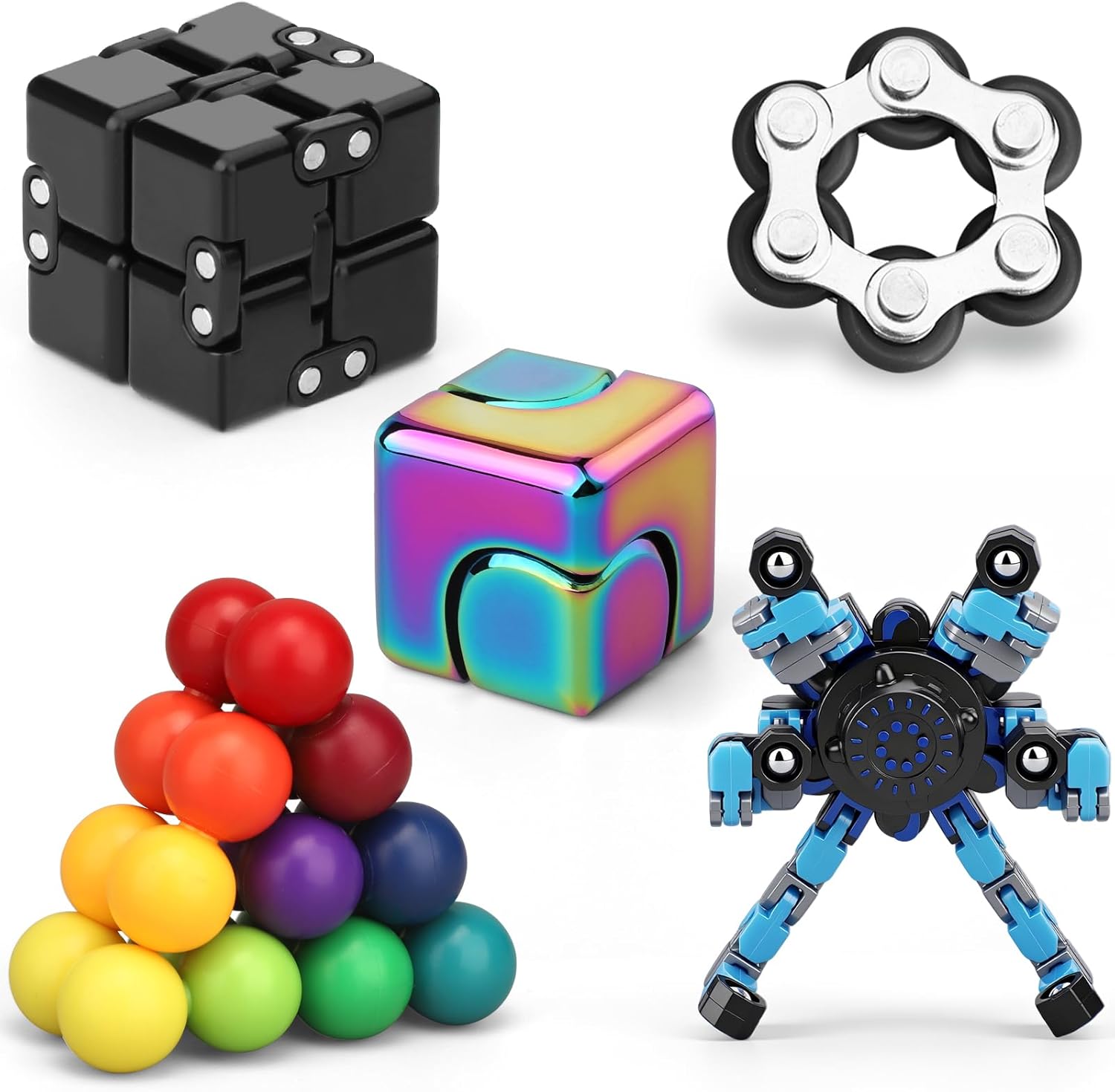 Fidget Spinner Pad Controller Infinity Cube Roller Chain Toy Pack for Adults, Rainbow Ball Metal Hand Spinners Toys Cool EDC Gadget Stress Relief Birthday Christmas Stuffer Gift Party Favor