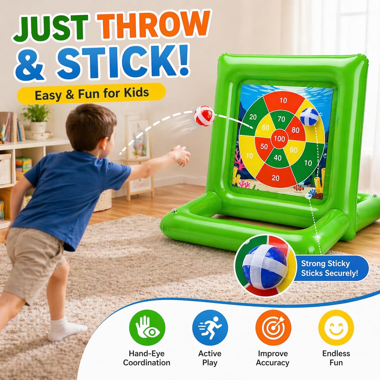 Pool Toys for Kids & Adults, 2-in-1 Dart Board Game & Tic Tac Toe Pool Toy with 24 Sticky Balls, Family Pool Games for Pool Party Games, Summer Water Games for Backyard and Swimming Pool