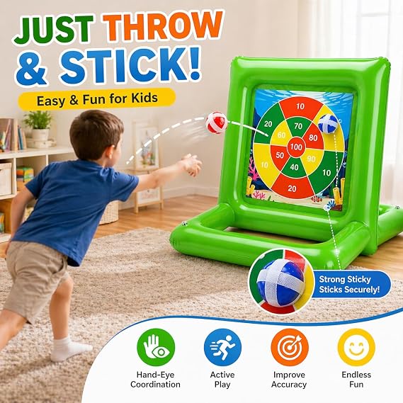 Pool Toys for Kids & Adults, 2-in-1 Dart Board and Tic Tac Toe Pool Game with 24 Sticky Balls, Family Summer Water Games for Backyard, Pool Party and Swimming Pool, Green