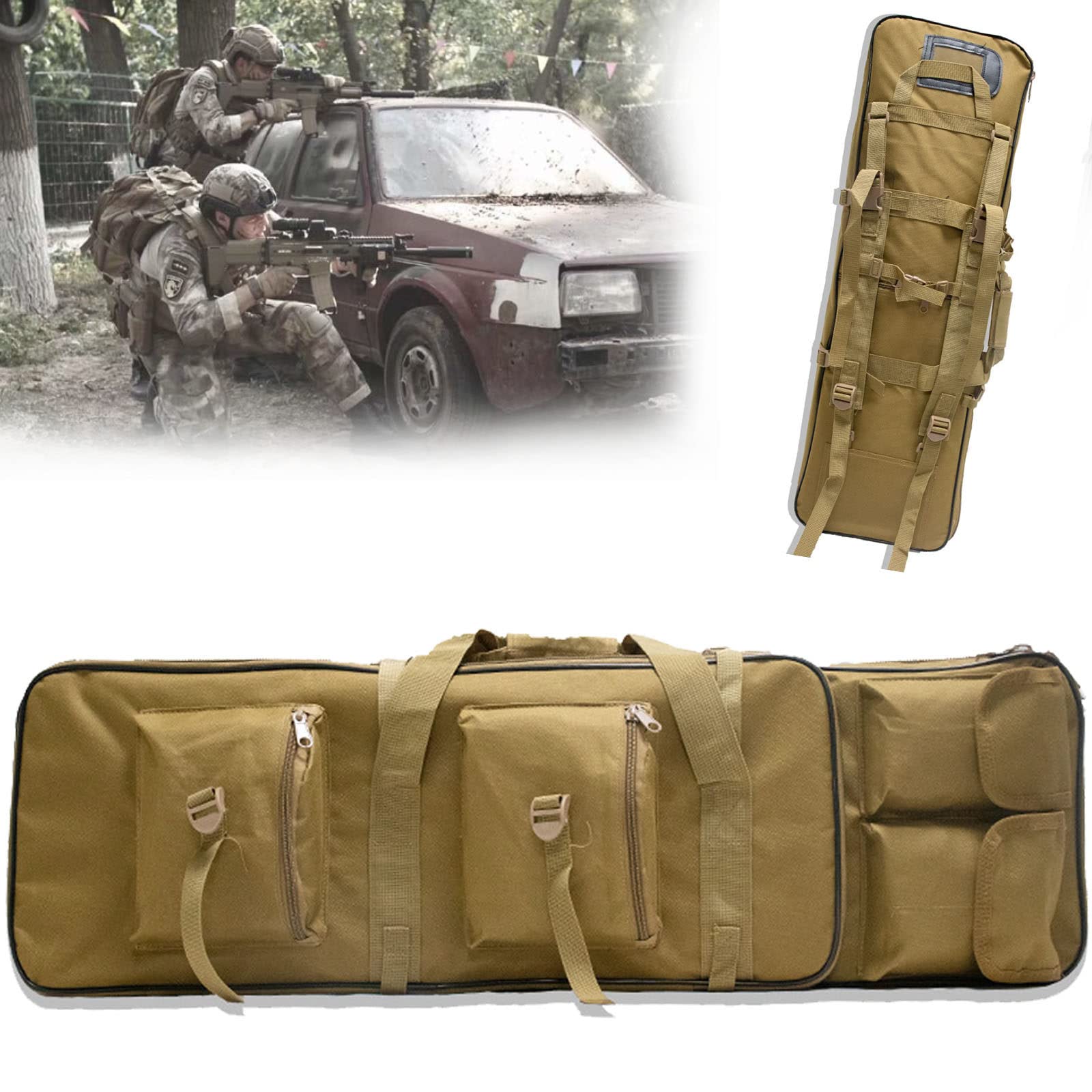 Tactical Double Gun Case,wyściełany karabin Plecak do przechowywania zintegrowanych pistoletów i magazynów (3 rozmiary),Kolor:czarny,zielony,żółty,cp,Yellow-85CM