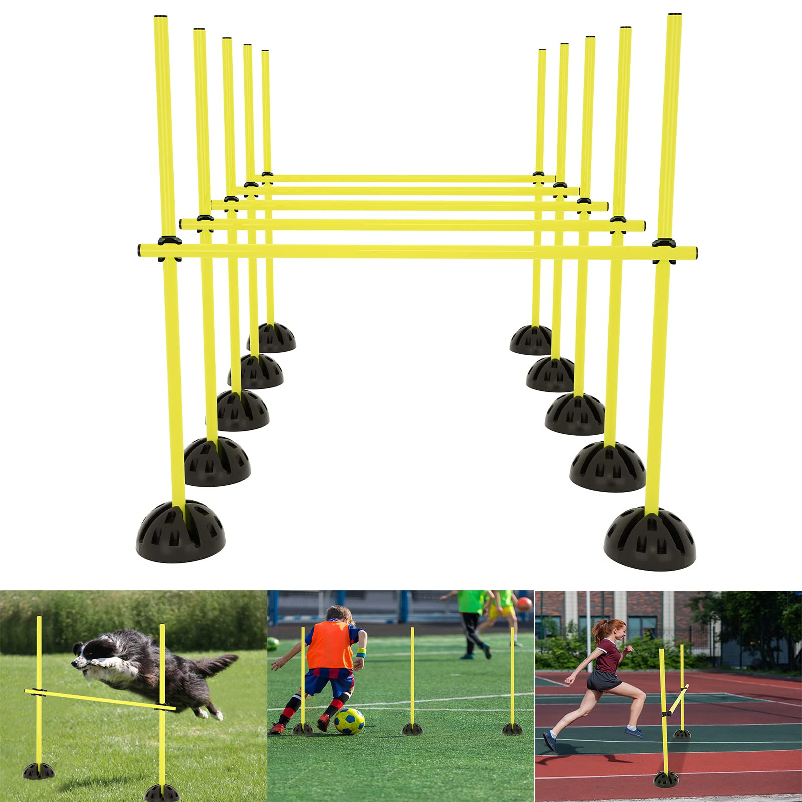 YRHome Sprungstangen-Set Trainingsstangen für Agility konditionelles KoordinationshürdenTraining 15 Stangen - 100 cm, 10er Standfüße und 10 Clips