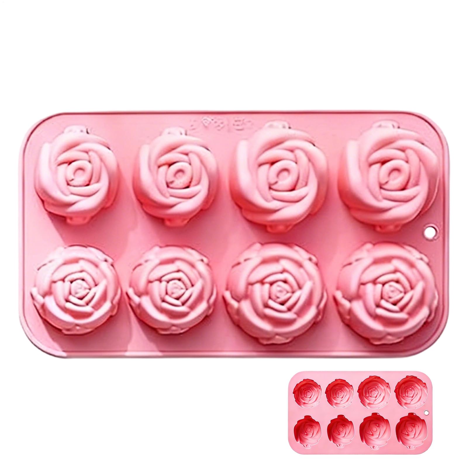 Moldes de chocolate de silicona con forma de rosa para hornear, molde de goma y caramelo para fondant de chocolate con flor de rosa de 6 cavidades, antiadherente, reutilizable para cubitos de hielo