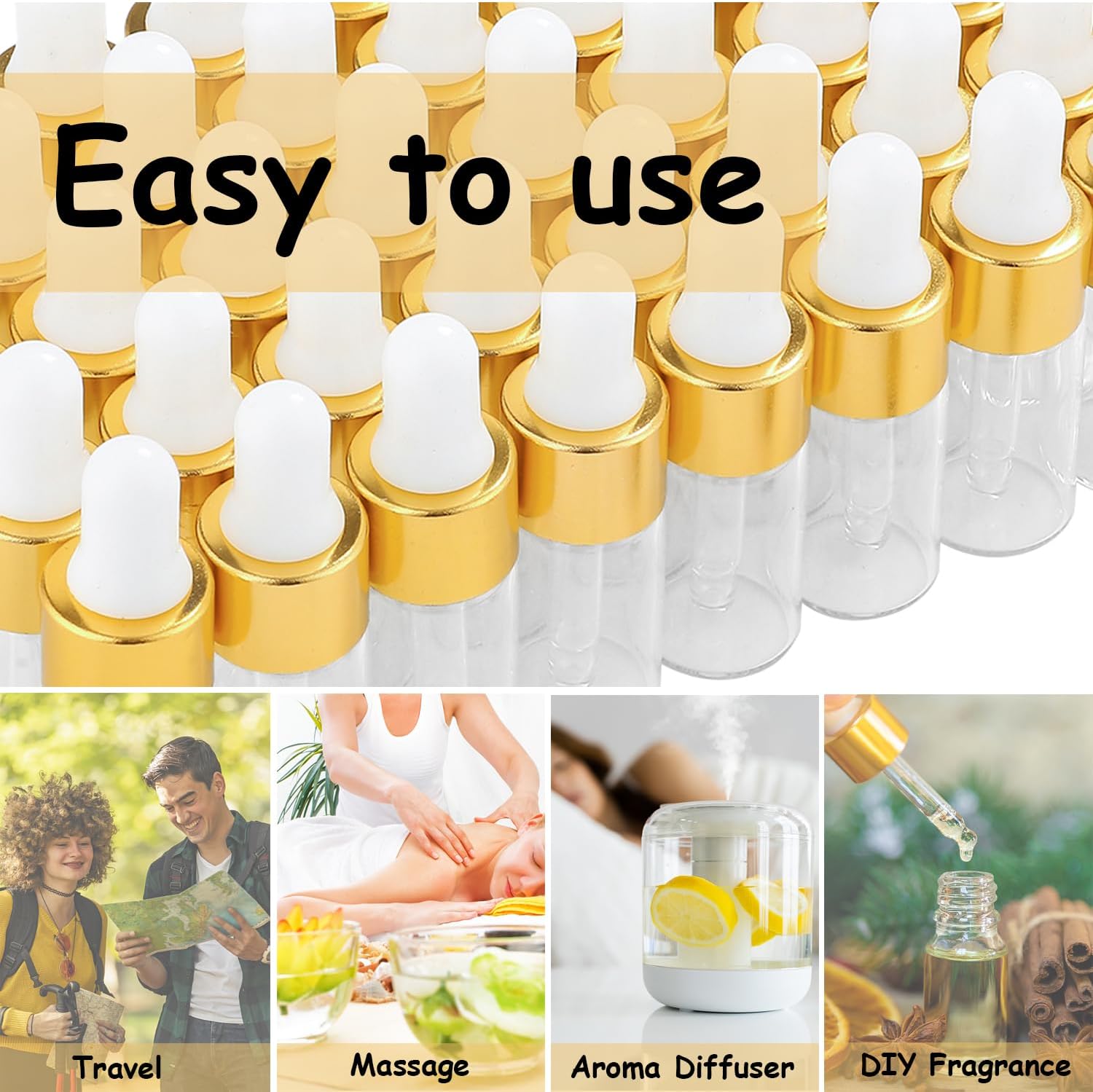Small Dropper Bottle 3ml – 100pcs Clear Glass Bottles with Golden Collar for Essential Oils, Serums, Perfume Samples, Crafting, DIY Skincare, Travel