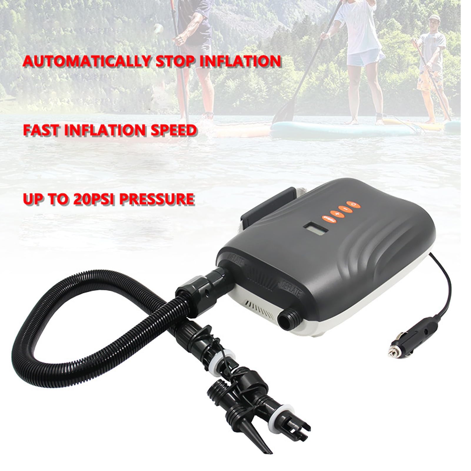 Bomba Eléctrica de Alta Presión de 20 PSI con Conector de 2 V para la Inflación de Barcos, Tableros y Carpas