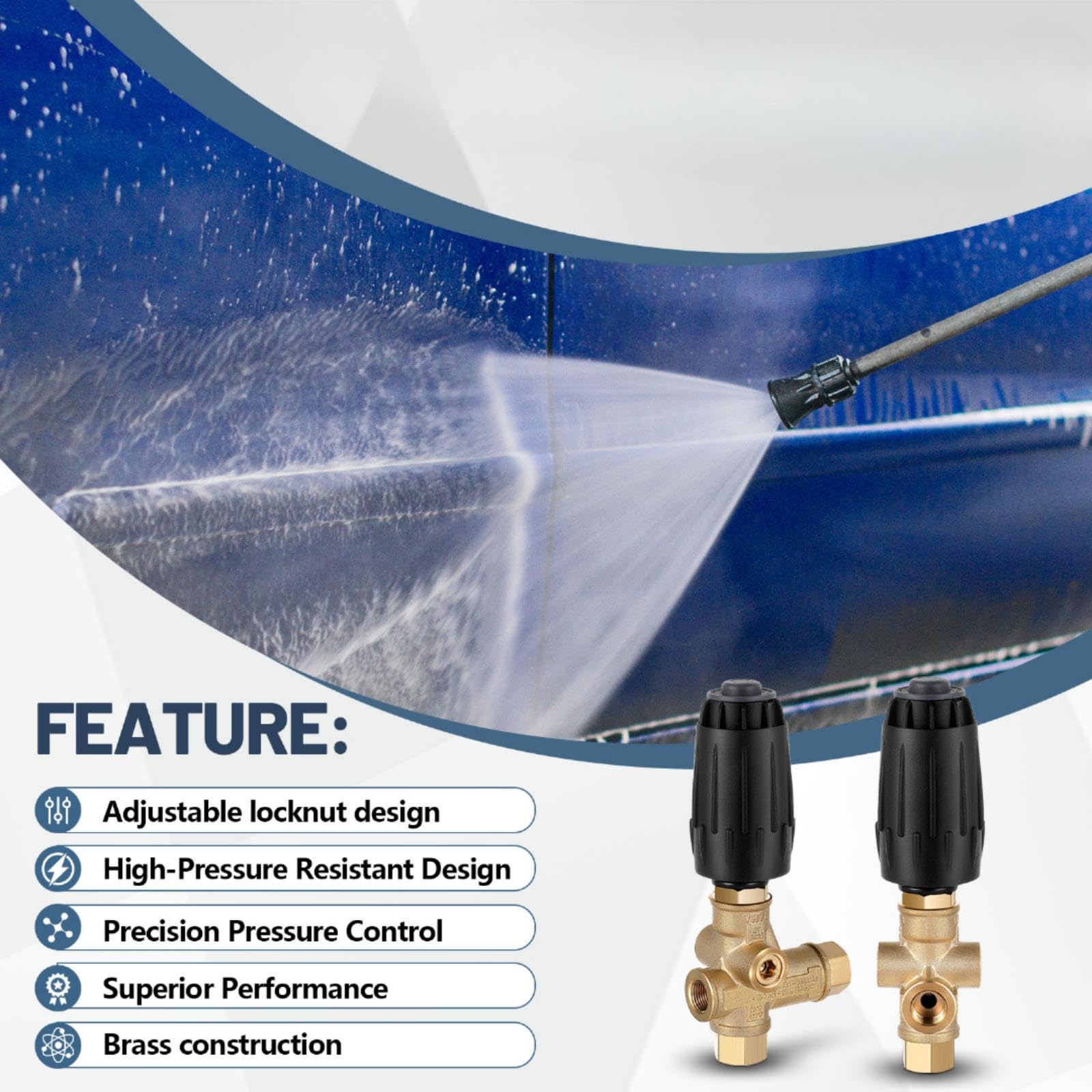 Threlaco 2 válvulas descargadoras de lavadora a presión VRT3-310, 4500 PSI máximo, 10.5 GPM máximo (40 L/min), salida F de 3/8 pulgadas, resorte negro