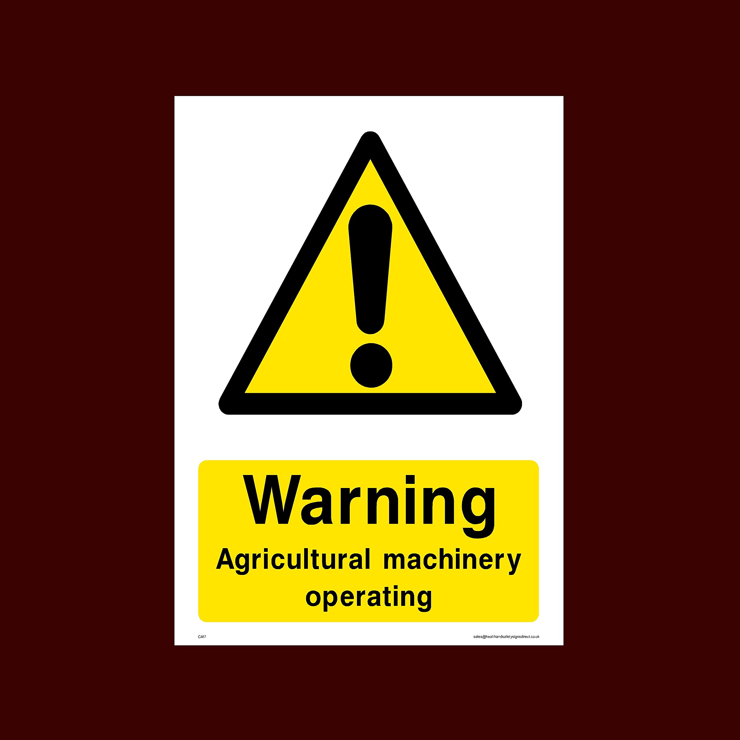 Ussp&S Warning Agricultural Machinery Operating Plastic Sign - Warning, Farm, Dogs, Agriculture, Cattle, Sheep, Bull - (Ca17)