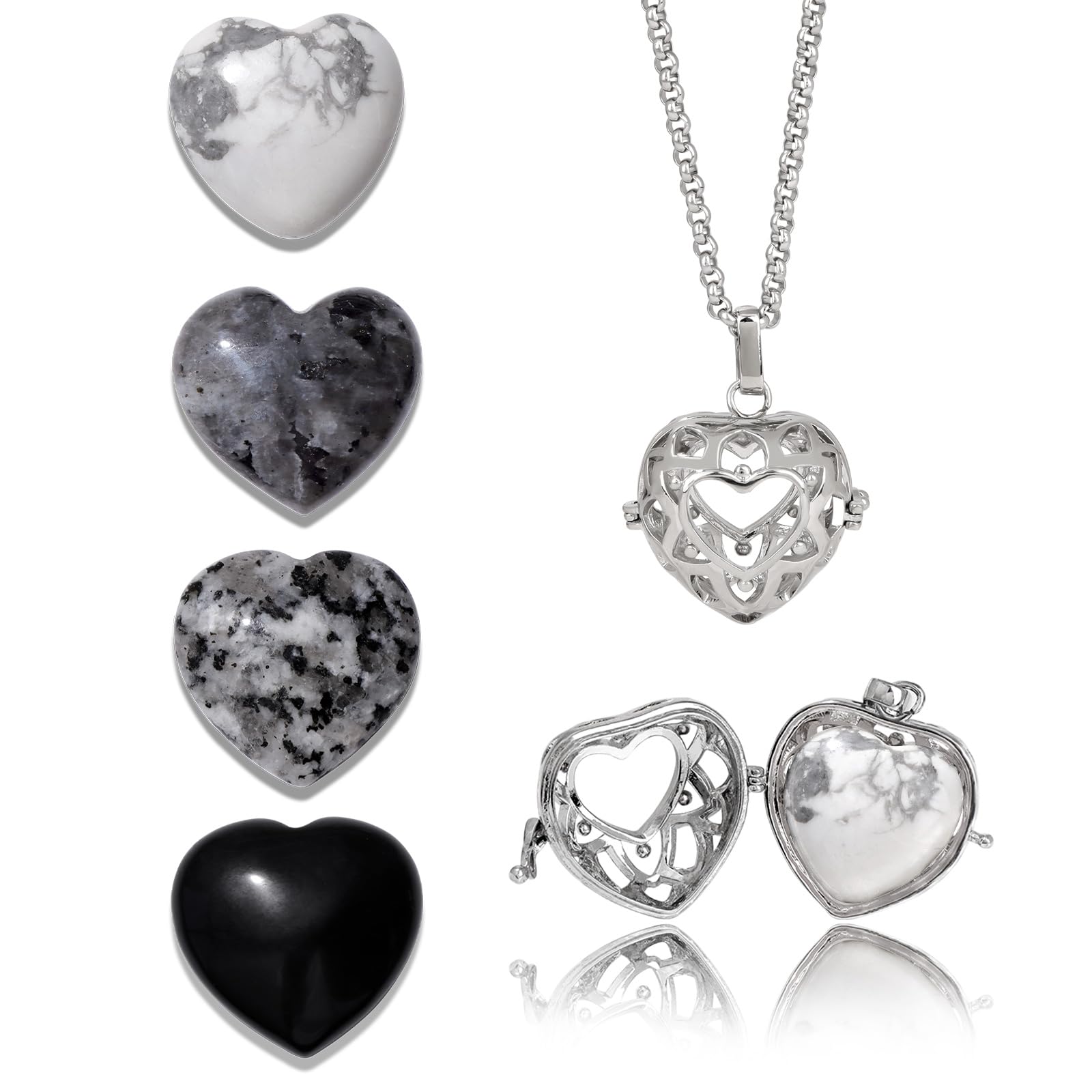 Raicegs Heart Shaped Crystals and Healing Stones 7 Chakra Crystal Necklace 0.8 inch Heart Gemstones Natural Stones Necklaces for Women Spiritual Gift for Women Teen