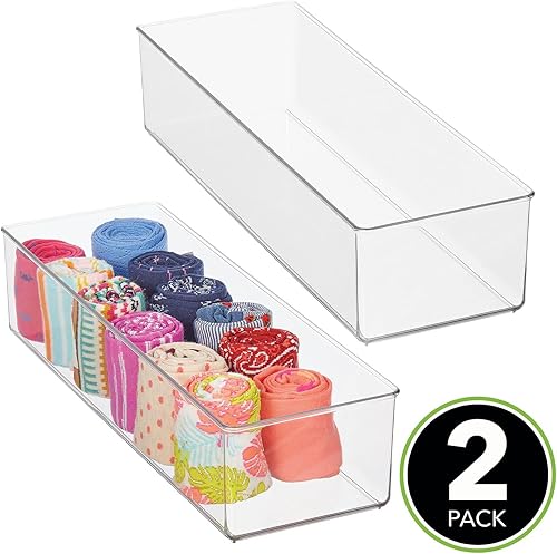 Miniatura 2 de mDesign Caja organizadora de cajones de plástico, contenedor organizador de almacenamiento largo para armarios, dormitorios, uso para leggings,