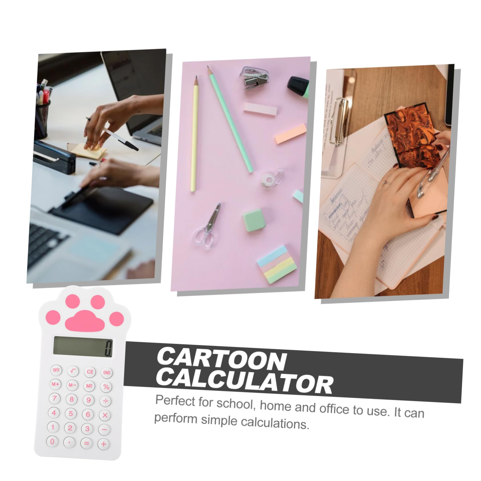 Housoutil Cartoon Solar Calculator Pocket Sized Calculator for Students Cute Paw Design Lightweight Portable Office Supplies for Adults