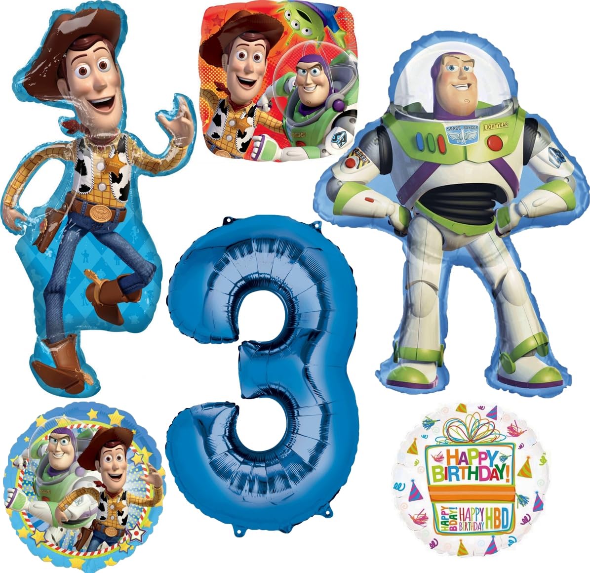 Anagram Woody and Buzz Lightyear's 3rd Birthday Party Supplies Balloon Bouquet Decorations