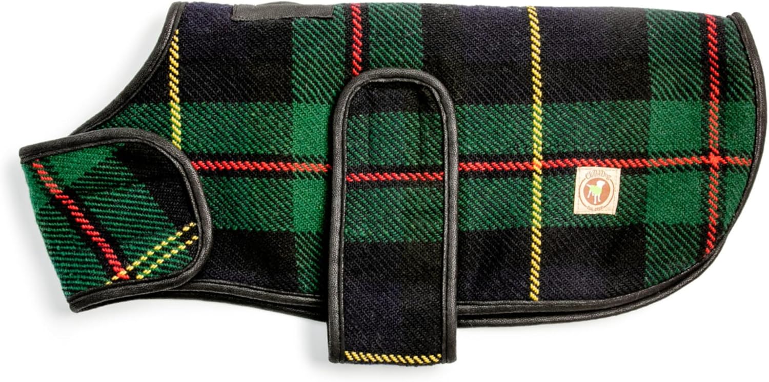 Chilly Dog Navy Tartan Plaid Dog Coat (Small)
