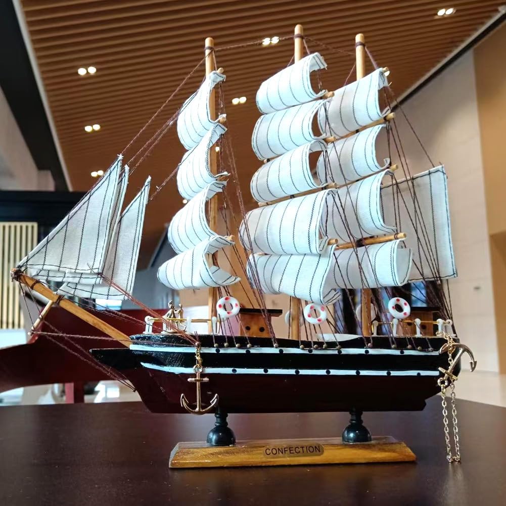 Model shipHandmade Sailboat, Ocean Themed Sailboat Model, Mediterranean Sailboat, Wooden Sailboat Suitable for Home and Office desks (White sail, Brown Hull)
