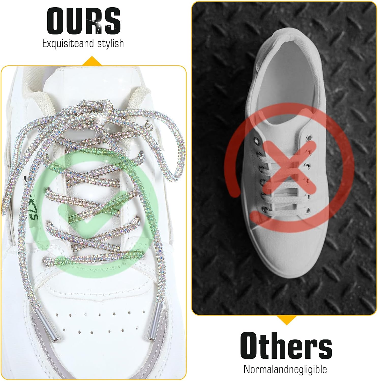 Rhinestone Shoe Laces, Shoelaces for Womens Sneakers Shiny Bling Shoe Laces for Boots Hoodies Sneakers Drawstring Cords Replacement (47.24in/120cm)