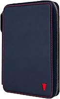 Vista 1 de TORRO Cartera de viaje Organizador de viaje de cuero genuino con soporte para pasaporte y tarjetero desmontable, Azul marino con detalle rojo