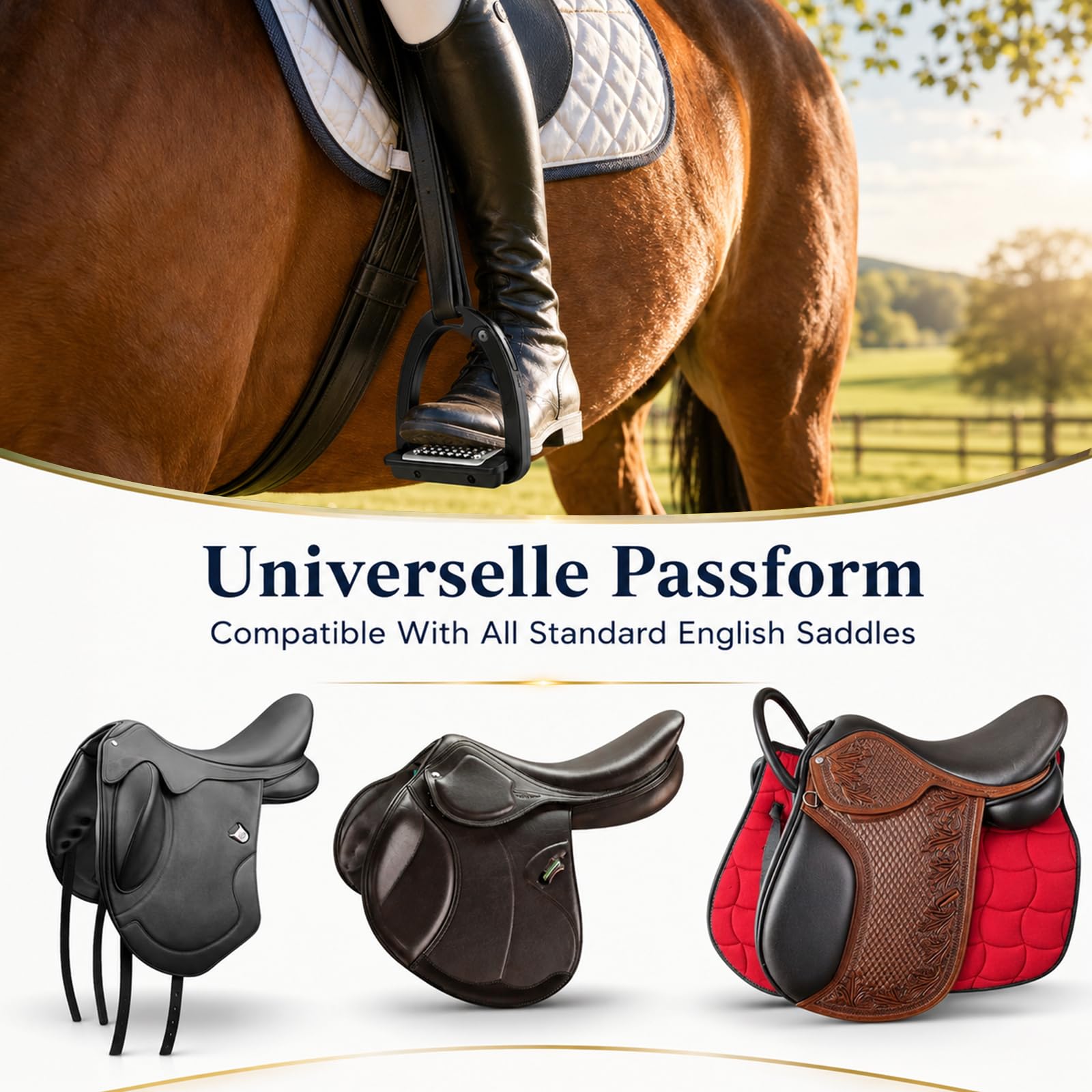 Estribos de seguridad para adultos, 12 cm de aluminio con liberación lateral, superficie antideslizante de acero inoxidable, estribos para paseos a caballo, doma, saltar y principiantes