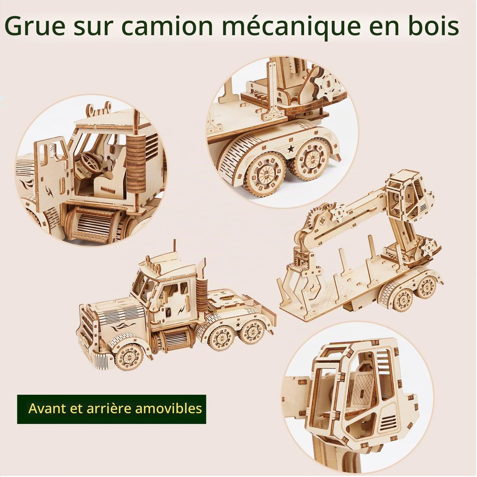 Puzzles en Bois 3D, kit de modèle de Grue de Camion en Bois, Ensemble de Construction mécanique à Assembler soi-même pour Adultes de 14 Ans et Plus, Cadeau d'anniversaire de Noël, 428 pièces