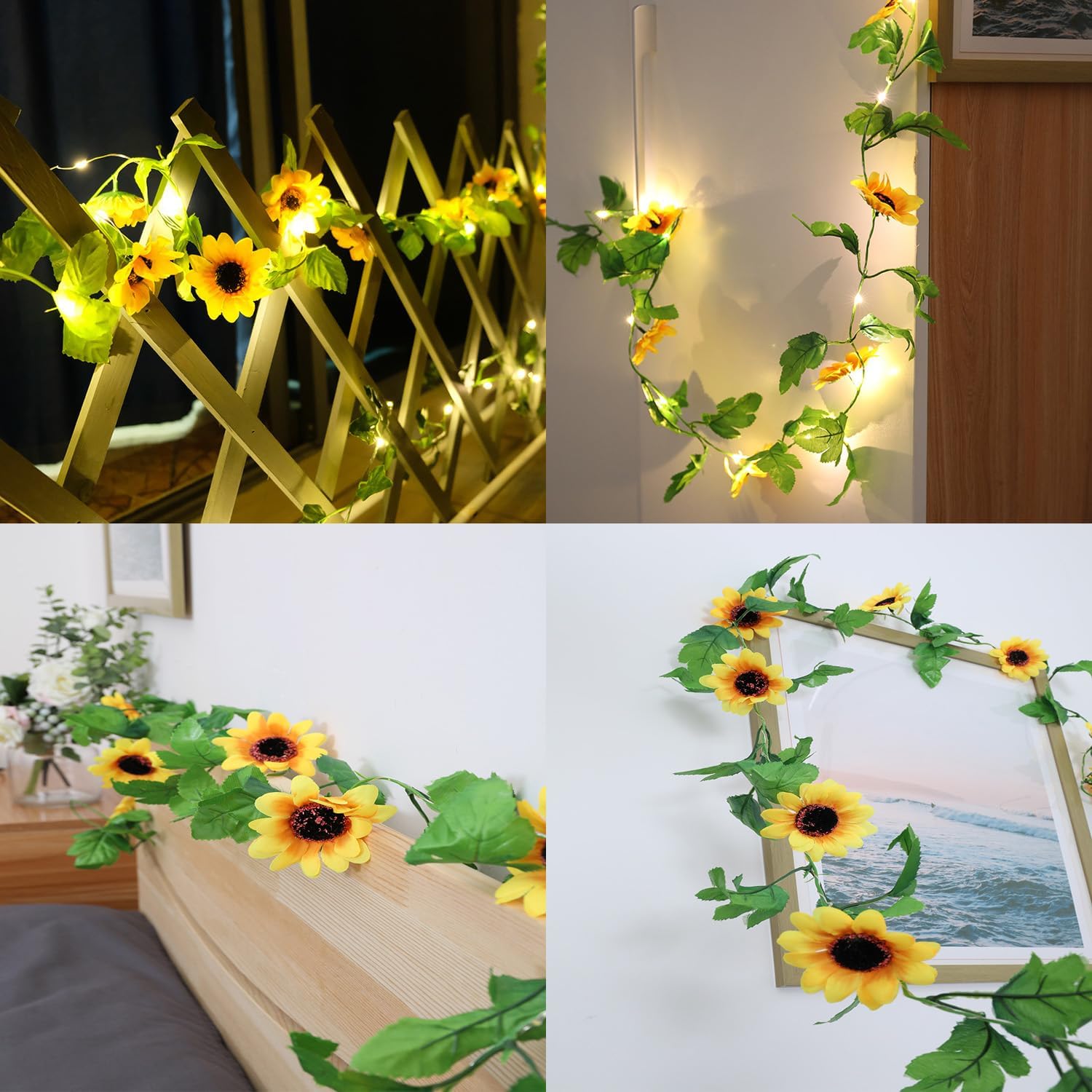 Solar-Sonnenblumen-Lichterkette, wasserdichte LED-Lichterkette mit künstlichen Sonnenblumen für Garten, Zaun, Landschaft, Hochzeit, Weihnachten und Party (100LED)