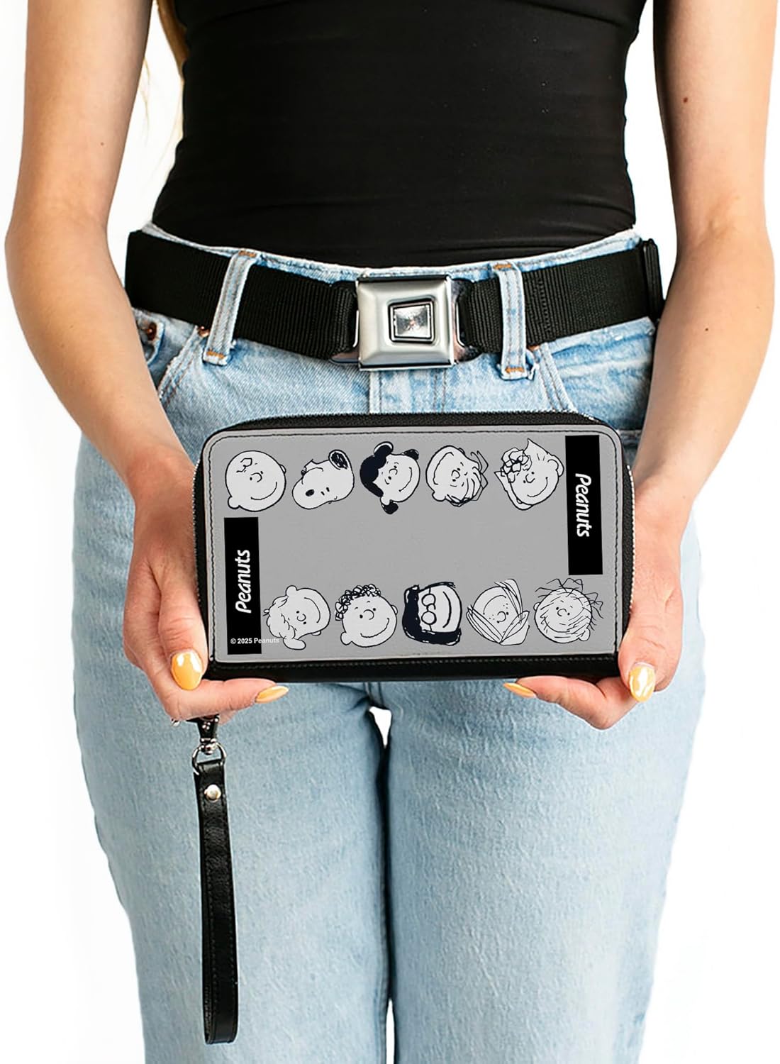 Buckle-Down Peanuts Wallet, Zip Around, Peanuts Gang Ten Character Faces Gray Black White, Vegan Leather - Image 3