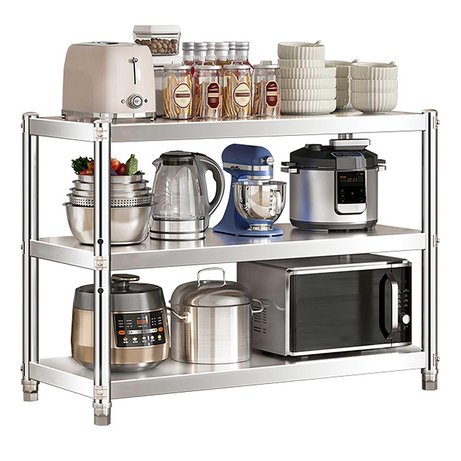 Scaffale da cucina a 3 ripiani in acciaio inox resistente, per microonde, dispensa, garage, ripostiglio (150 x 30 x 80 cm)