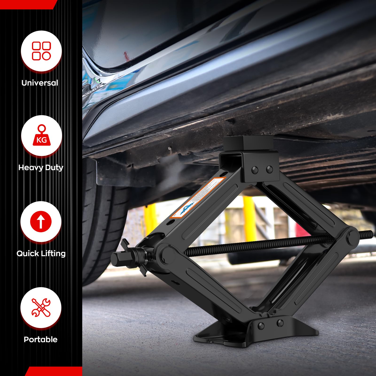 IMAYCC Kit de Gato para Coche 3T, 3000kg Gato de Tijera Universal Portátil GatoCoche,Altura Máxima hasta 41 cm, Accesorios para Vehículos SUVs Kit de Emergenci (Negro-2)
