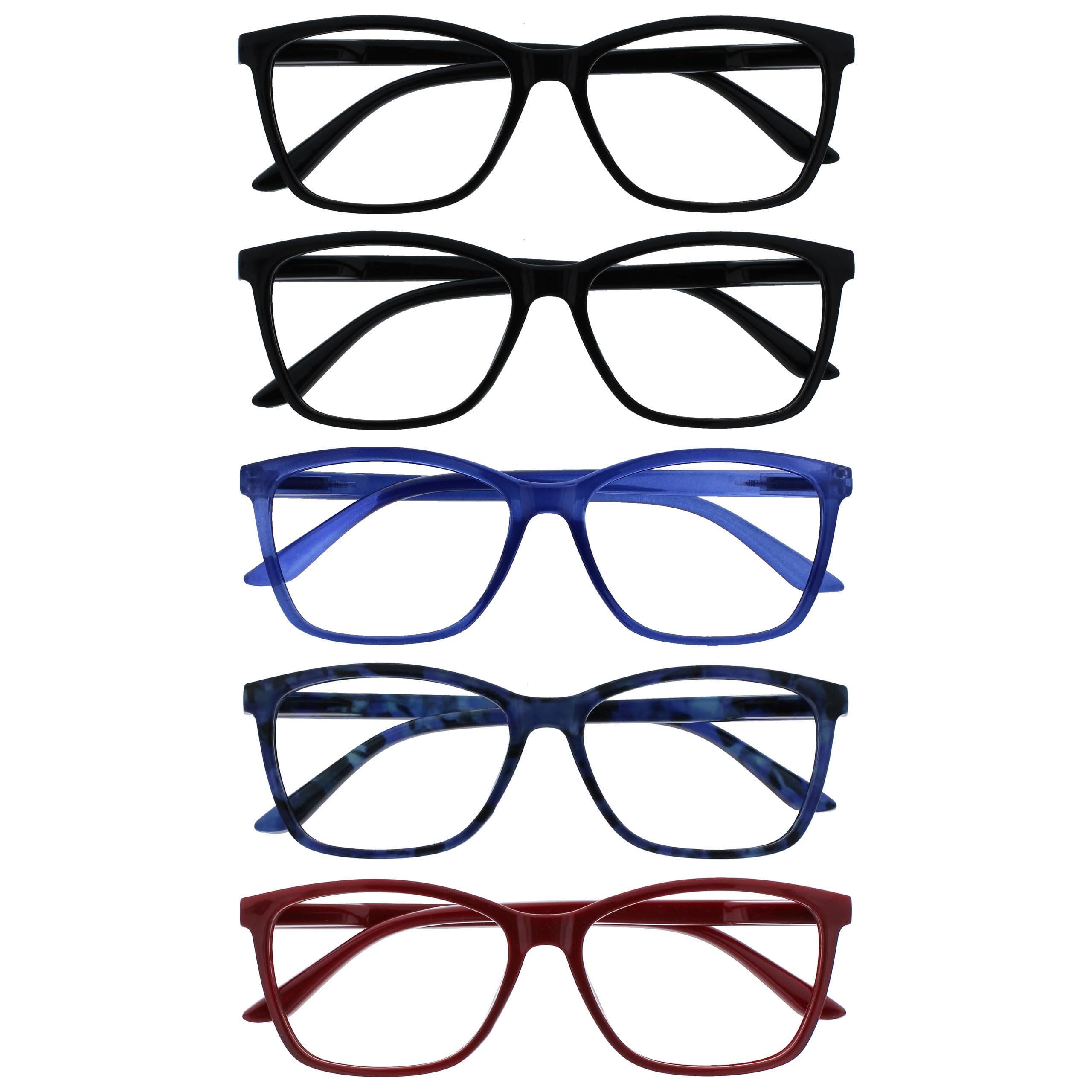Opulize Unisex 5 Pack - Black / Blue / Blue Tortoiseshell / Red Art Reading Glasses For Women Men - 5 Pack - Large Rectangular Frame - Spring Hinges - Black -Tortoiseshell - Dark Maroon +1.00