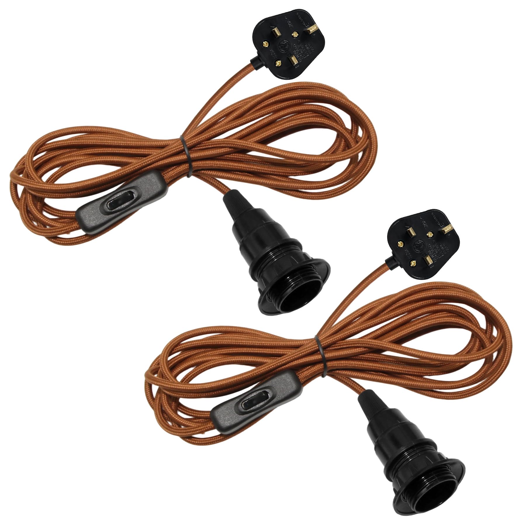 2 Pack Plug in Pendant Light, 450CM Cable, E14 Lamp Holder with On/Off Switch, Plug in Ceiling Light, Plug in Hanging Light, Pendant Lighting Fitting, Suspend Lamp Kit for Indoor Lighting, Brown
