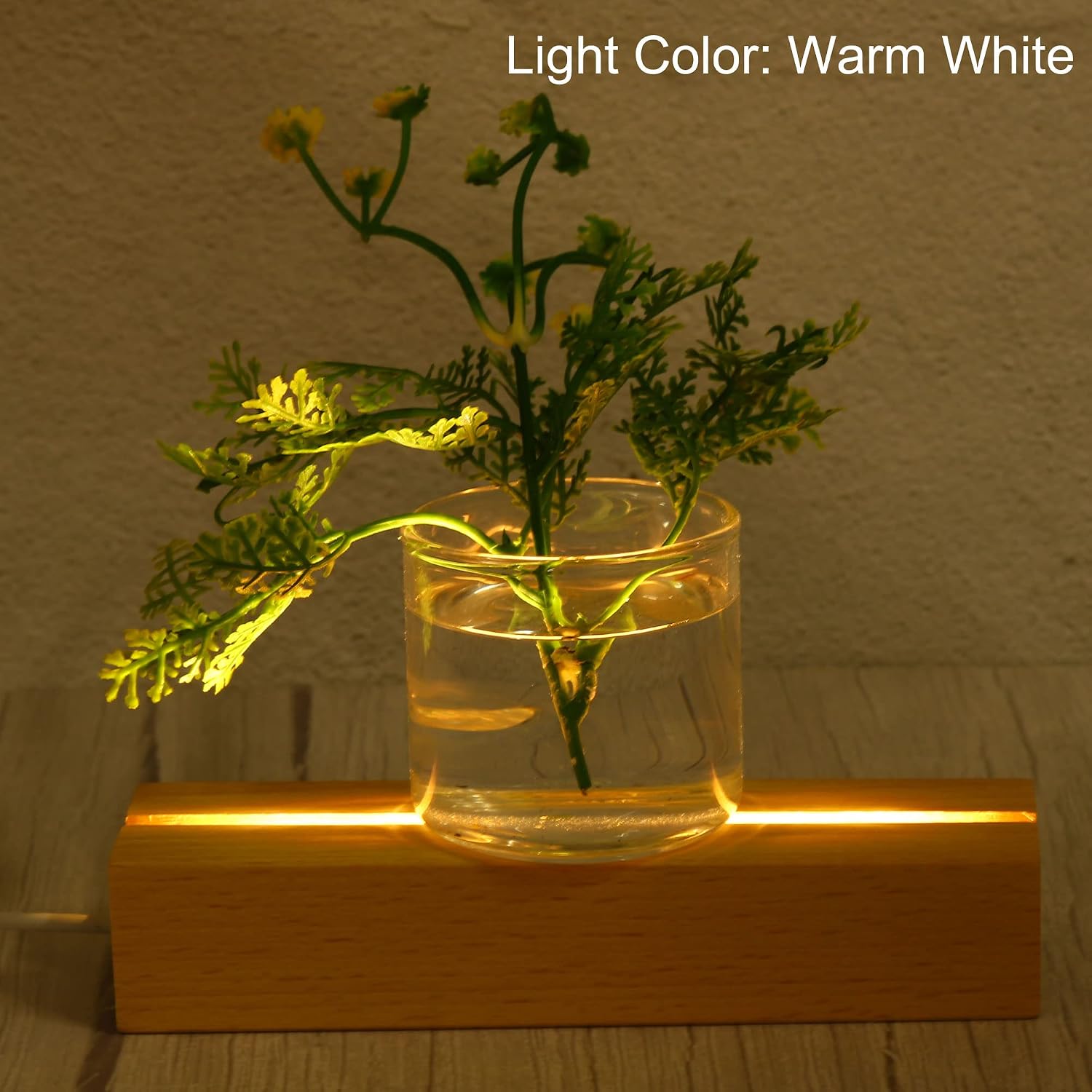 PATIKIL Wooden LED Light Base Stand, Rectangle Wooden 4.65" x 0.2" Warm White Lights Display Pedestals for Acrylic Nightlight Crystal Art, Wood Color