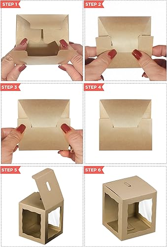 Miniatura 6 de Cajas de manzana caramelo con agujero, paquete de 12, cajas de papel kraft brillante de 4 x 4 x 4 pulgadas con bordes festoneados, suministros de