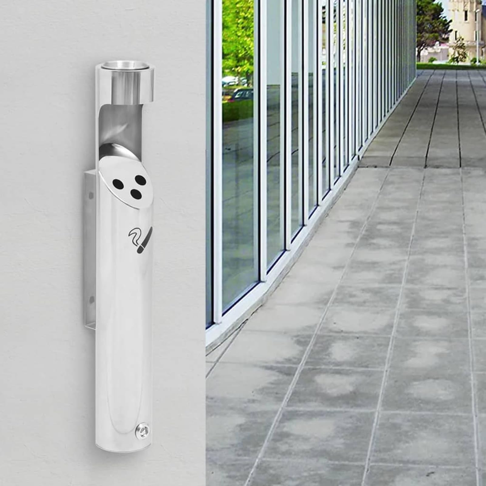 Wall Mounted Ashtrays, Stainless Steel Outdoor Cigarette Butt Container, Wall Mounted Lockable Ash Tray With Lid For Outdoor Use, For Restaurant/public