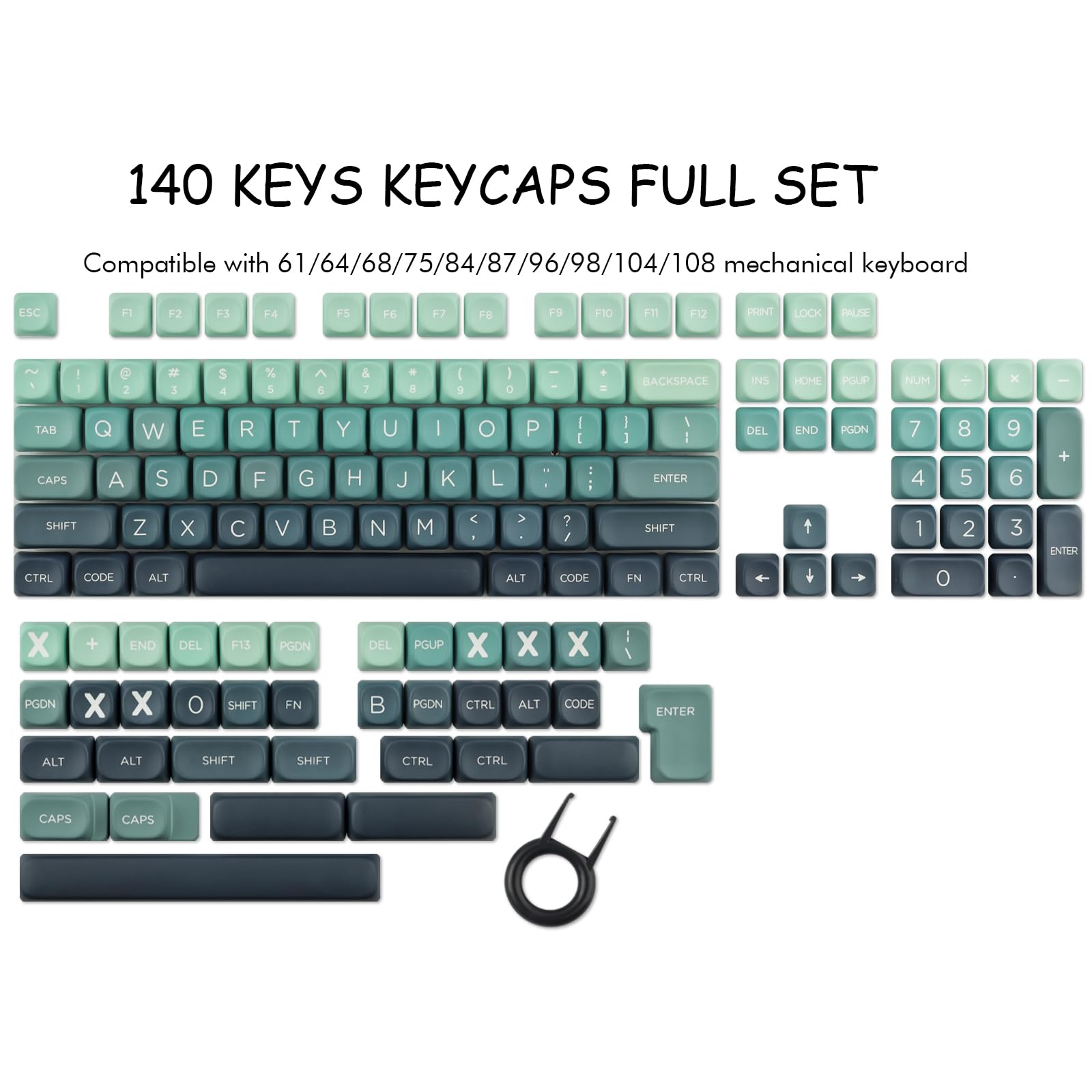 JakeTsai 140 klawiszy PBT MOA Profile Keycaps, układ ANSI, kompatybilne z klawiszami mechanicznymi Cherry MX Switches