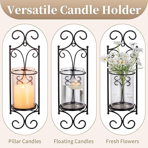 Miniatura 7 de Sziqiqi Juego de 2 candelabros negros para pilar, decoración contemporánea de pared, apliques decorativos de metal para sala de estar, dormitorio,