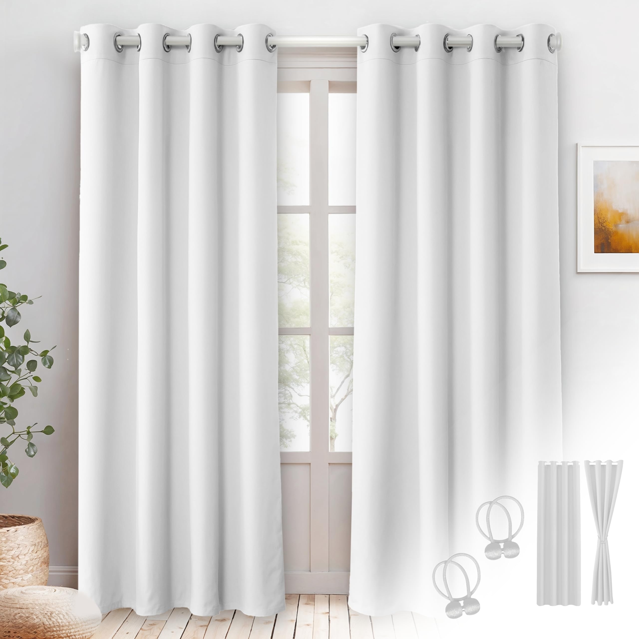 Cozyor Verdunklungsvorhänge Gardinen 2er Set mit Magnet-Raffhalter Thermogardine isolierend verdunkelnd, Gardine mit Ösen für Schlafzimmer, Wohnzimmer, Kinderzimmer