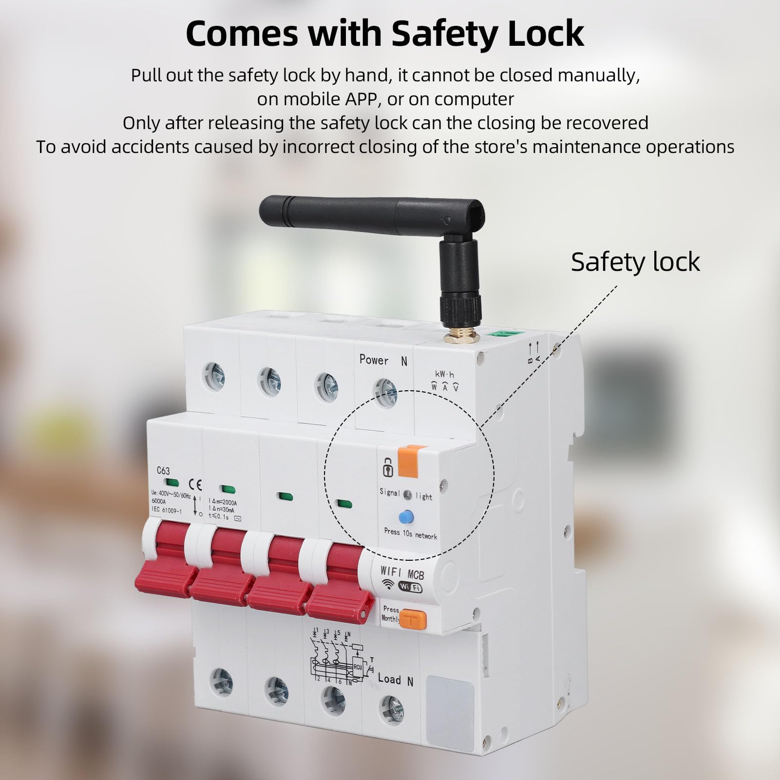 Smart Circuit Breaker Wifi Sicherungsautomat 4P 63A Tuya Schutzschalter | AC400V App Wlan Schalter mit MCB Zeitschaltuhr, FI Schutzschalter Hutschiene Mit Kurzschluss, Über, Unterspannungsschutz