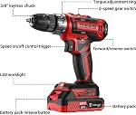 DEKOPRO 20V Kit de conducteur sans fil - Perceuse électrique avec 2 Vitesses variables, réglages du couple 18+1, batterie & chargeur - Conducteur de forage pour femmes - rouge