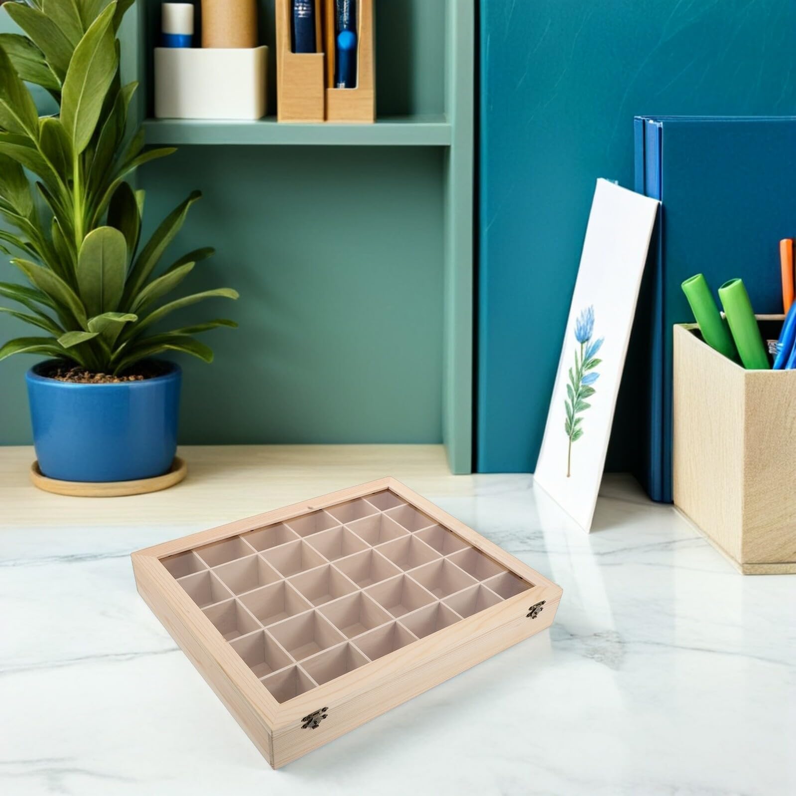 Caja Organizadora de Madera para Minerales con 30 Compartimentos, Exhibidor Clásico para Colección de Rocas y Almacenamiento en Cumpleaños o Vacaciones