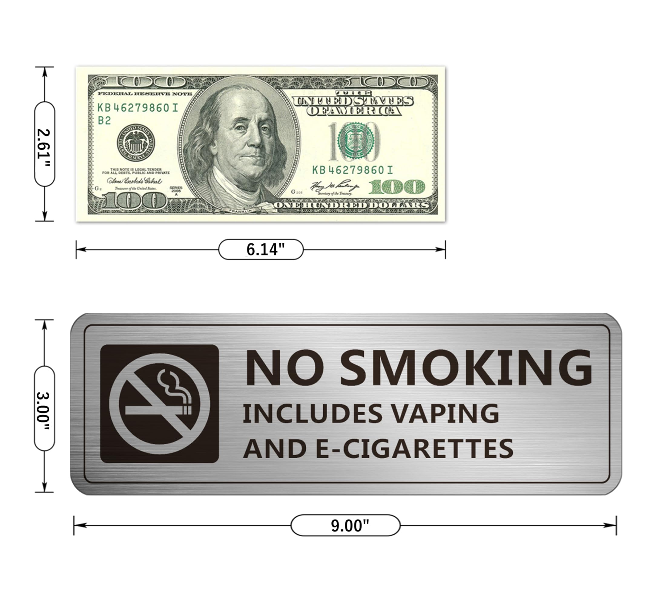 Señales de advertencia de no fumar para el hogar y el negocio (paquete de 4) autoadhesivas con texto en inglés "No Vaping", de aluminio libre de óxido, para uso en interiores y exteriores (níquel