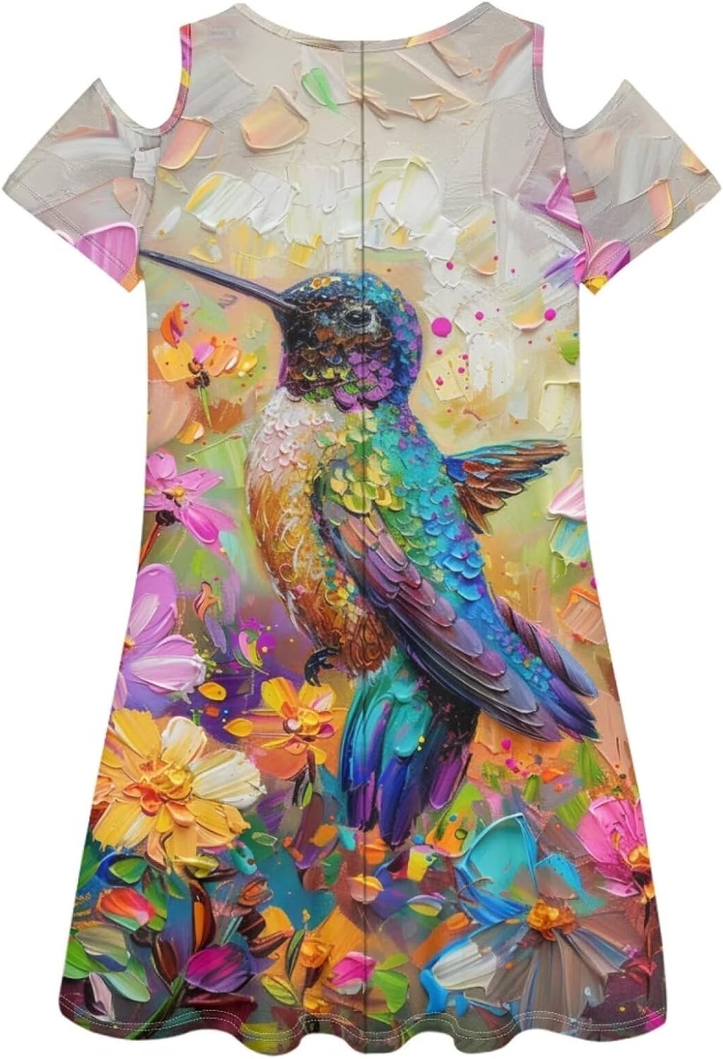 PinUp Angel Womens Art Oil Painting Animal Pattern Summer Dresses Beach Casual Loose Tshirt Floral Short Sleeve Sundress - Image 2