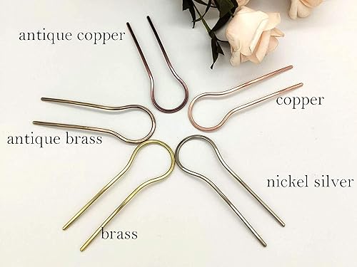 Miniatura 2 de Horquilla de pelo de metal en forma de U boho, soporte para moño, latón martillado y pulido, peine de pelo de 5 pulgadas de largo y 1 pulgada