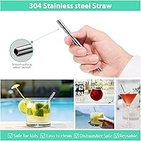 Vista 4 de Teivio Paquete de 12 + cepillo de limpieza, popotes de acero inoxidable reutilizables extra cortos de 5 pulgadas para cócteles, vasos pequeños