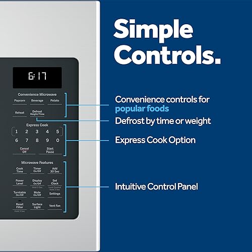 Miniatura 3 de GE Horno de microondas para instalar sobre la estufa con ventilación recirculante, 1.8 pies cúbicos, 900W, plato giratorio removible de 12.8, 10