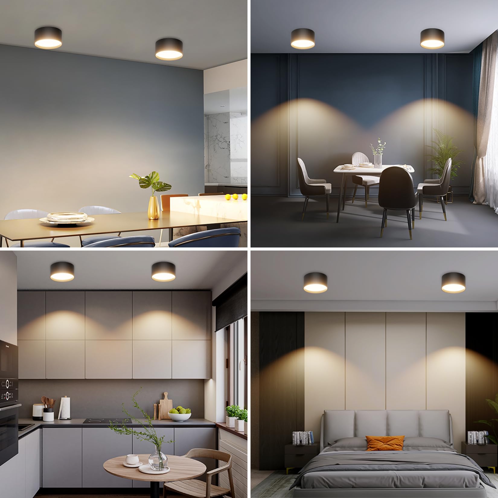 Klighten LED 18W Aufbauspot Runde Deckenspots Aufputz Deckenleuchte, Schwarz Aufbaustrahler, Deckenstrahler Flach Aluminium+Acryl, Aufbauleuchte Warmweiß 3000K, Aufputzleuchte IP44, 1029LM, 60x120mm