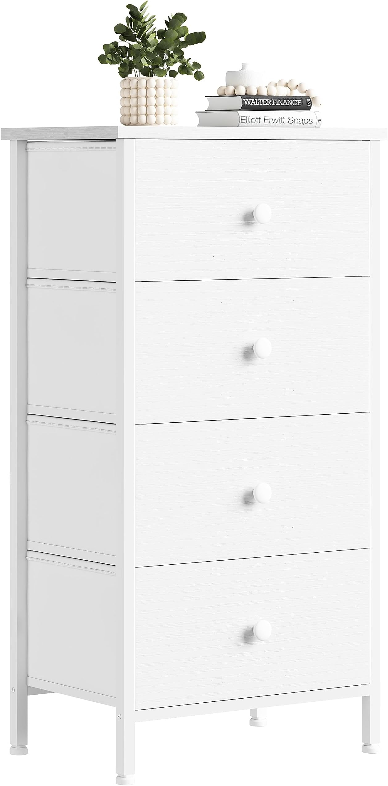 BOLUOWhite Dresser for Bedroom 4 Drawer Dressers & Chests of Drawers Fabric Small Dresser Organizer for Closet Adult Modern