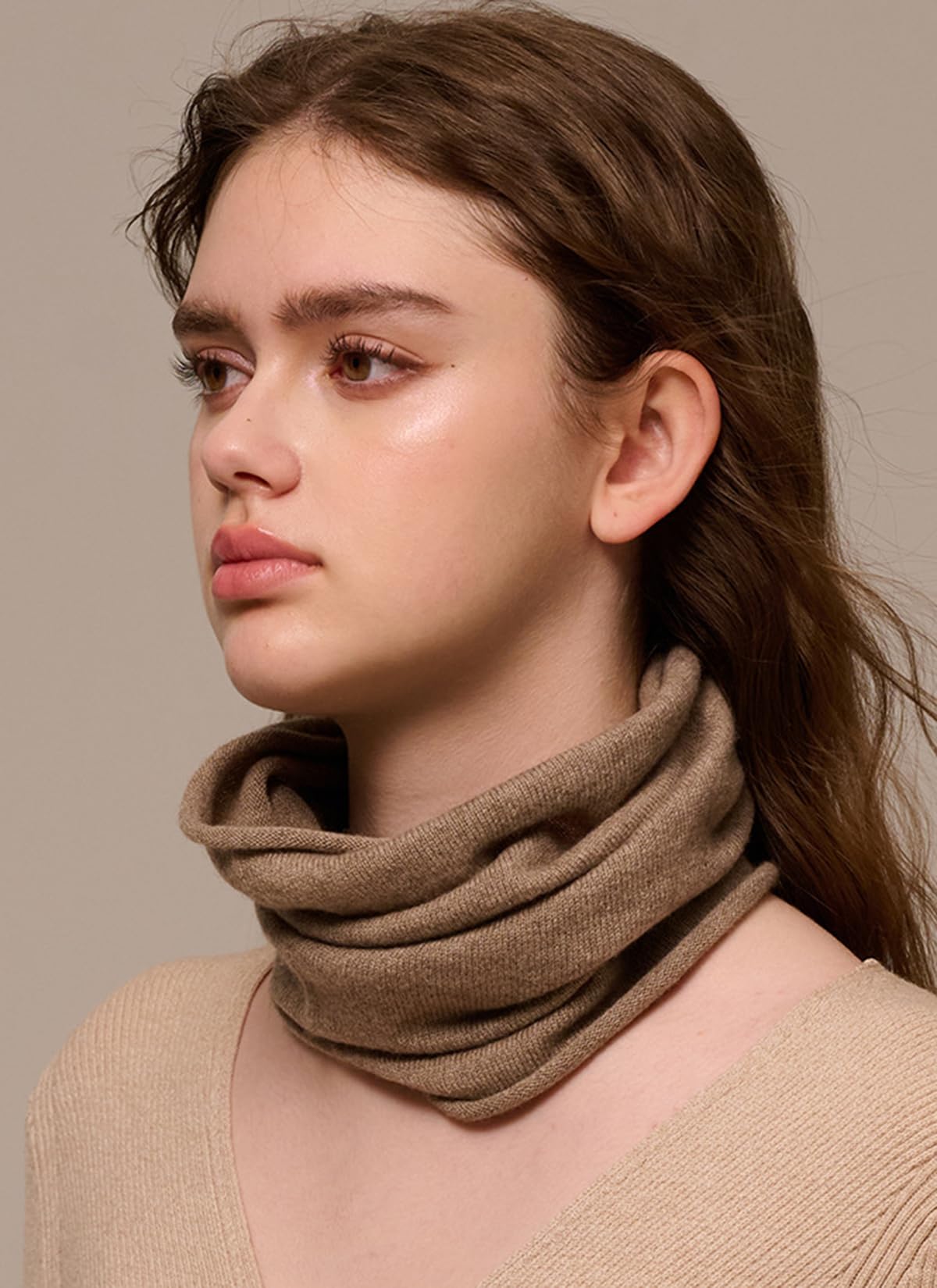 Mujer Hombre Bufanda Tubo Loop de Punto 100% Cachemira, Invierno Ligero Calentador de Cuello Bufanda Circular Tejidas, Suave Cálido Bufanda Tubular de Cuello Loop Pañuelo para Esquí Ciclismo Coffee