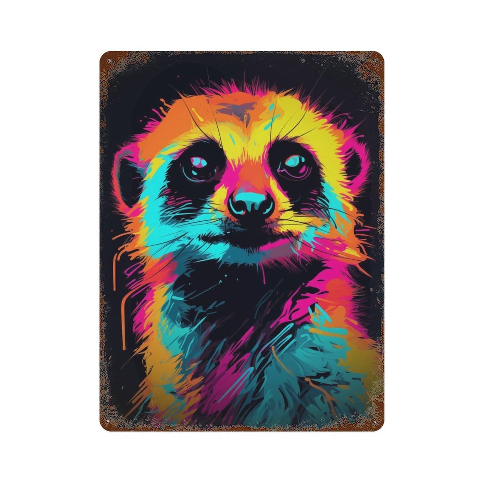 Weathered Tin Sign Neon Suricate 15.7"x11.8", Rustic Home Decor for Bistro, Counter And Cafe Decor