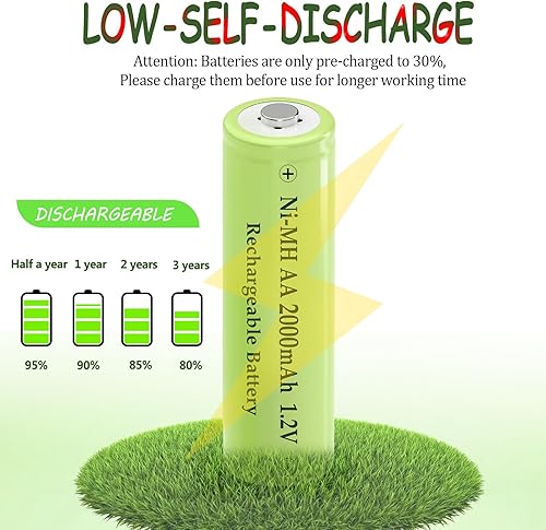 Miniatura 7 de AA - Baterías recargables NI-MH de 2000 mAh, batería doble A precargada de 1.2 V para dispositivos domésticos, luces solares, cámaras de sendero, 6