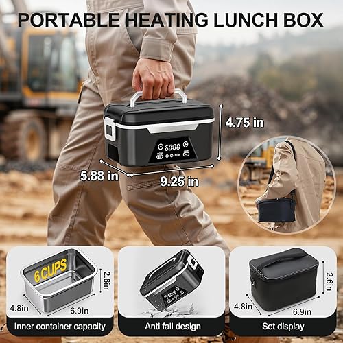 Miniatura 2 de Cordless Heated Lunch Box For Adults, 1.5L (6 Cups) Rechargeable Electric Lunch Box Battery Powered With Scheduled Heating, Automatic