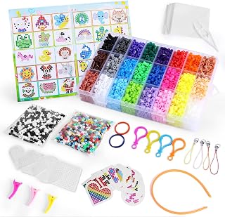 6300Pcs Fuse Beads Kit for Kids, 24 Colors Bead Melting Craft Kit, 5mm Fuse Beads Set with Box, Pegboards, Pattern Cards Tweezers, Ironing Paper and Keyring