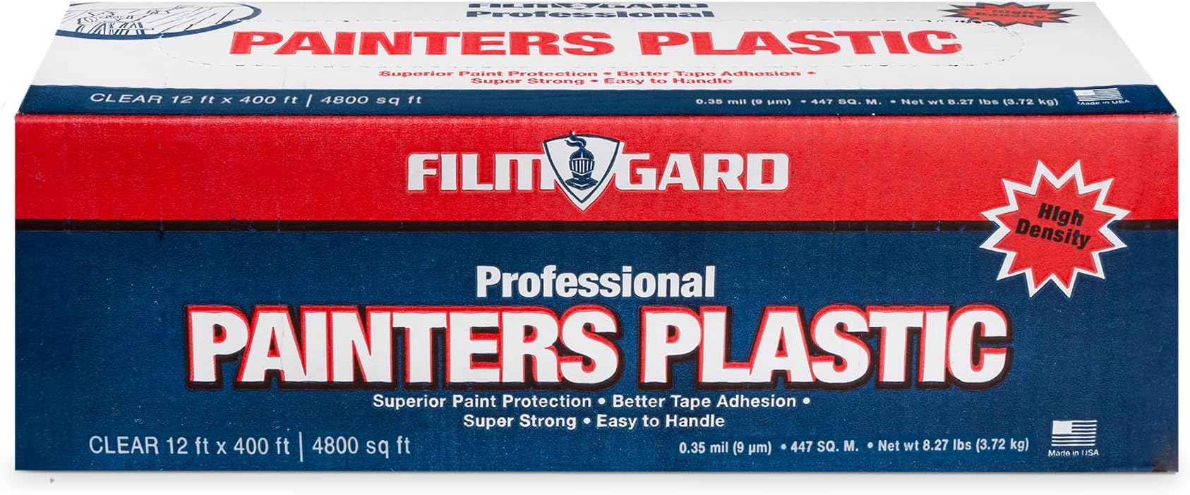 Film-Gard 626263 High Density Professional Painter's Plastic, 400' Length x 12' Width x 0.35 mil Thick, Clear