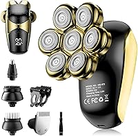 SHPAVVER 5-in-1 Head Shaver for Bald Men - IPX7 Waterproof Electric Razor with 7D Floating Blades & Turbo Speed (Glossy Gold)